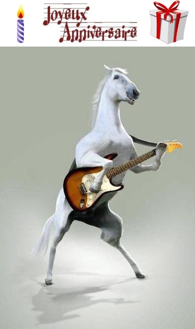 Carte anniversaire cheval qui joue de la guitare